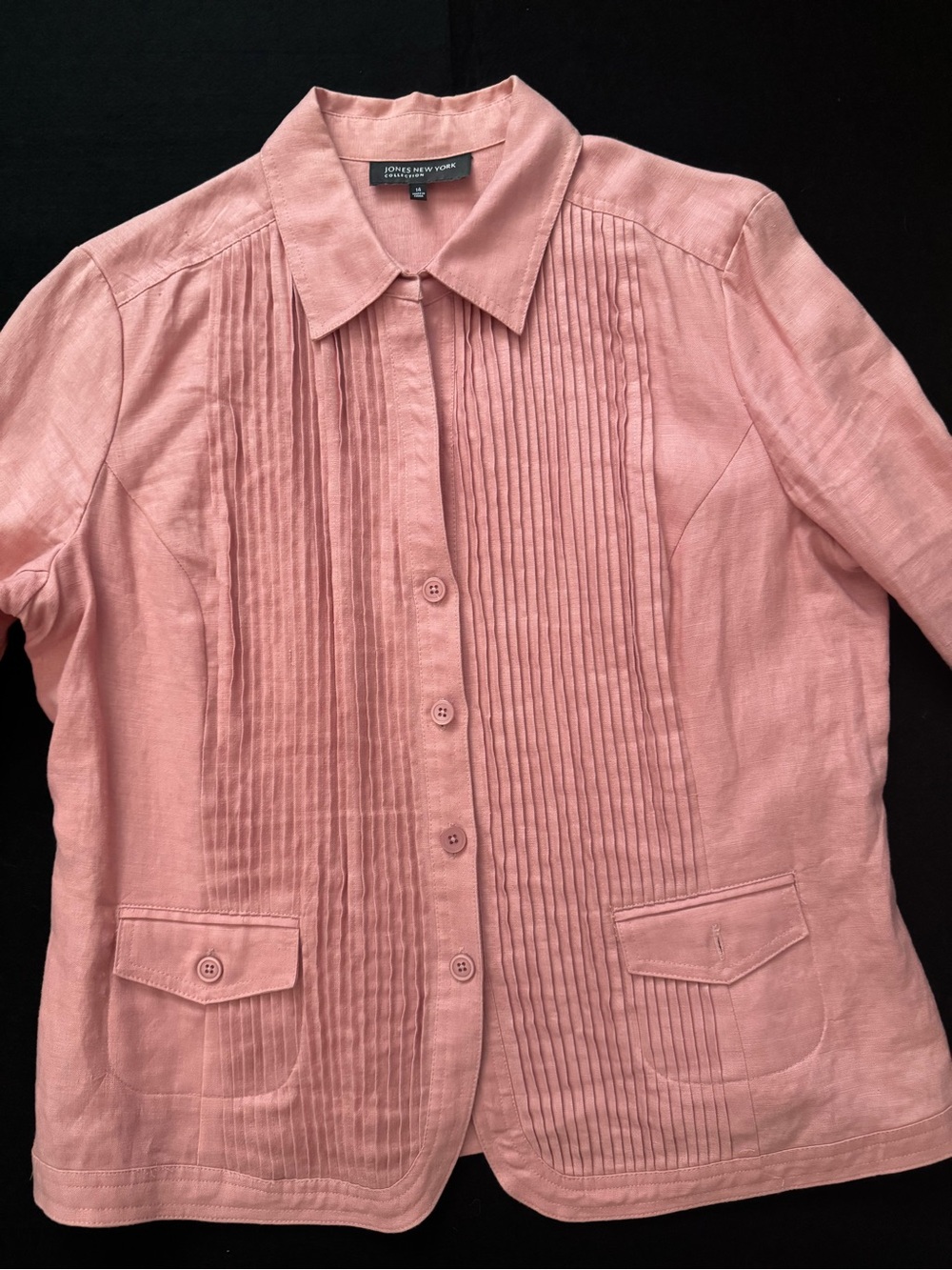 Jones New York Collection 100% Linen Pintuck Shirt Jacket Pink Sz 14